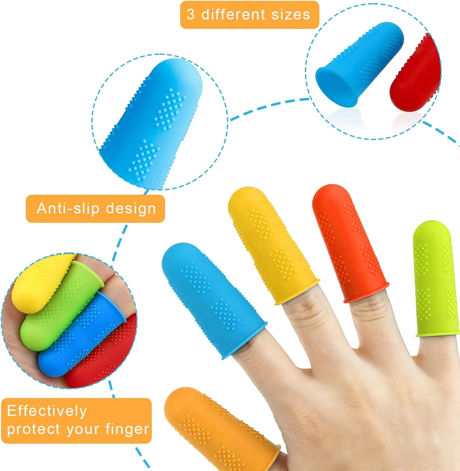 محافظ انگشت سیلیکونی برای برش، بسته 10 عددی، 3 سایز مختلف، محافظ انگشت شست لاستیکی، مناسب خرد کردن، خیاطی، موم، چسب حرارتی، 5 رنگ