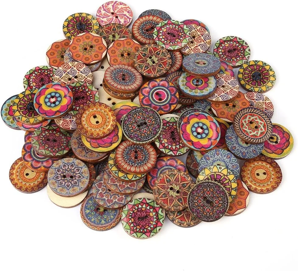100 عدد دکمه چوبی گرد طرح دار مخلوط 25 میلی متری مناسب برای لباس، کوله پشتی، تزئینات اسکرپ بوک و پروژه های DIY 100 عدد دکمه چوبی گرد طرح دار مخلوط 25 میلی متری مناسب برای لباس، کوله پشتی، تزئینات اسکرپ بوک و پروژه های DIY