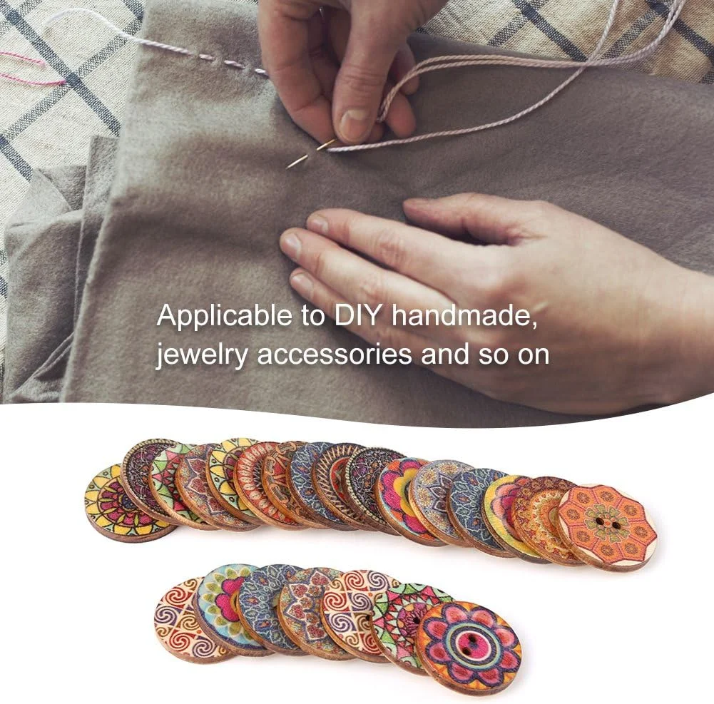 100 عدد دکمه چوبی گرد طرح دار مخلوط 25 میلی متری مناسب برای لباس، کوله پشتی، تزئینات اسکرپ بوک و پروژه های DIY 100 عدد دکمه چوبی گرد طرح دار مخلوط 25 میلی متری مناسب برای لباس، کوله پشتی، تزئینات اسکرپ بوک و پروژه های DIY