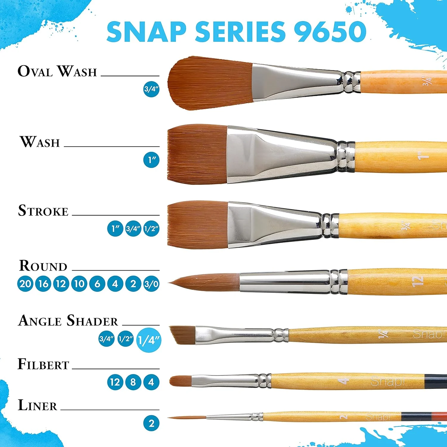 قلمموی شستشوی طلایی تاکلون یک اینچی سری Snap! 9650W-100 شرکت Princeton Artist Brush Co. قلمموی شستشوی طلایی تاکلون یک اینچی سری Snap! 9650W-100 شرکت Princeton Artist Brush Co.