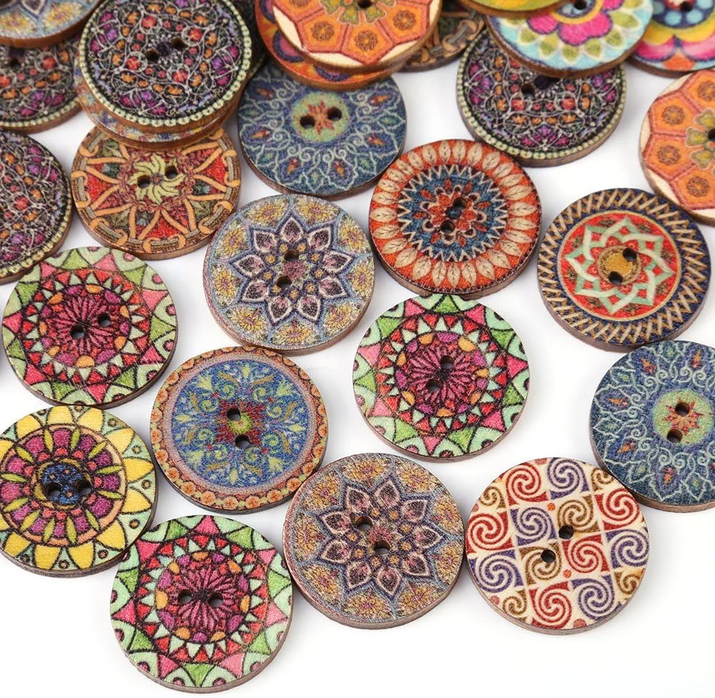 100 عدد دکمه چوبی گرد طرح دار مخلوط 25 میلی متری مناسب برای لباس، کوله پشتی، تزئینات اسکرپ بوک و پروژه های DIY 100 عدد دکمه چوبی گرد طرح دار مخلوط 25 میلی متری مناسب برای لباس، کوله پشتی، تزئینات اسکرپ بوک و پروژه های DIY