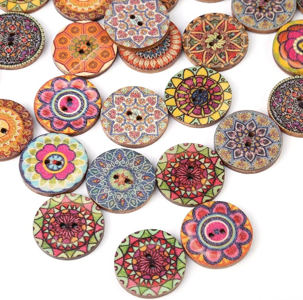 100 عدد دکمه چوبی گرد طرح دار مخلوط 25 میلی متری مناسب برای لباس، کوله پشتی، تزئینات اسکرپ بوک و پروژه های DIY 100 عدد دکمه چوبی گرد طرح دار مخلوط 25 میلی متری مناسب برای لباس، کوله پشتی، تزئینات اسکرپ بوک و پروژه های DIY