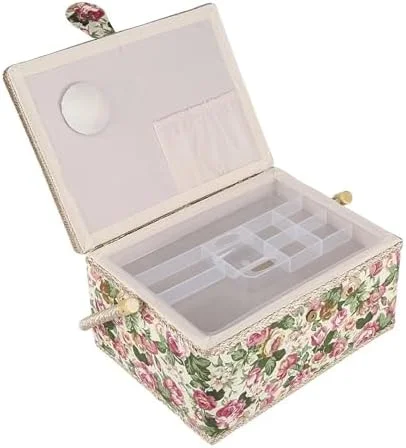 جعبه خیاطی، سبد خیاطی پارچه ای با طرح گل، جعبه لوازم هنری، سازمان دهنده لوازم خانگی با دسته، 30.5x23x15.5 سانتی متر، کیت های خیاطی برای بزرگسالان