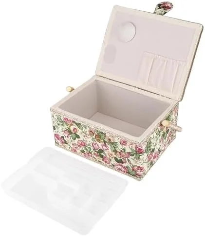 جعبه خیاطی، سبد خیاطی پارچه ای با طرح گل، جعبه لوازم هنری، سازمان دهنده لوازم خانگی با دسته، 30.5x23x15.5 سانتی متر، کیت های خیاطی برای بزرگسالان