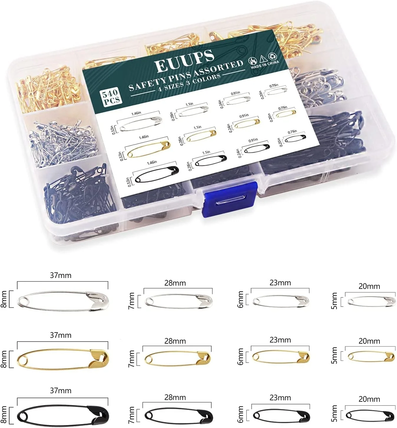 سنجاق قفلی Premify، 540 عدد سنجاق ممتاز مشکی طلایی نقره ای برای شال، حجاب، لباس، روسری، سنجاق سینه، ست سنجاق بادوام مقاوم در برابر زنگ زدگی در 4 سایز با جعبه نگهداری سنجاق قفلی Premify، 540 عدد سنجاق ممتاز مشکی طلایی نقره ای برای شال، حجاب، لباس، روسری، سنجاق سینه، ست سنجاق بادوام مقاوم در برابر زنگ زدگی در 4 سایز با جعبه نگهداری