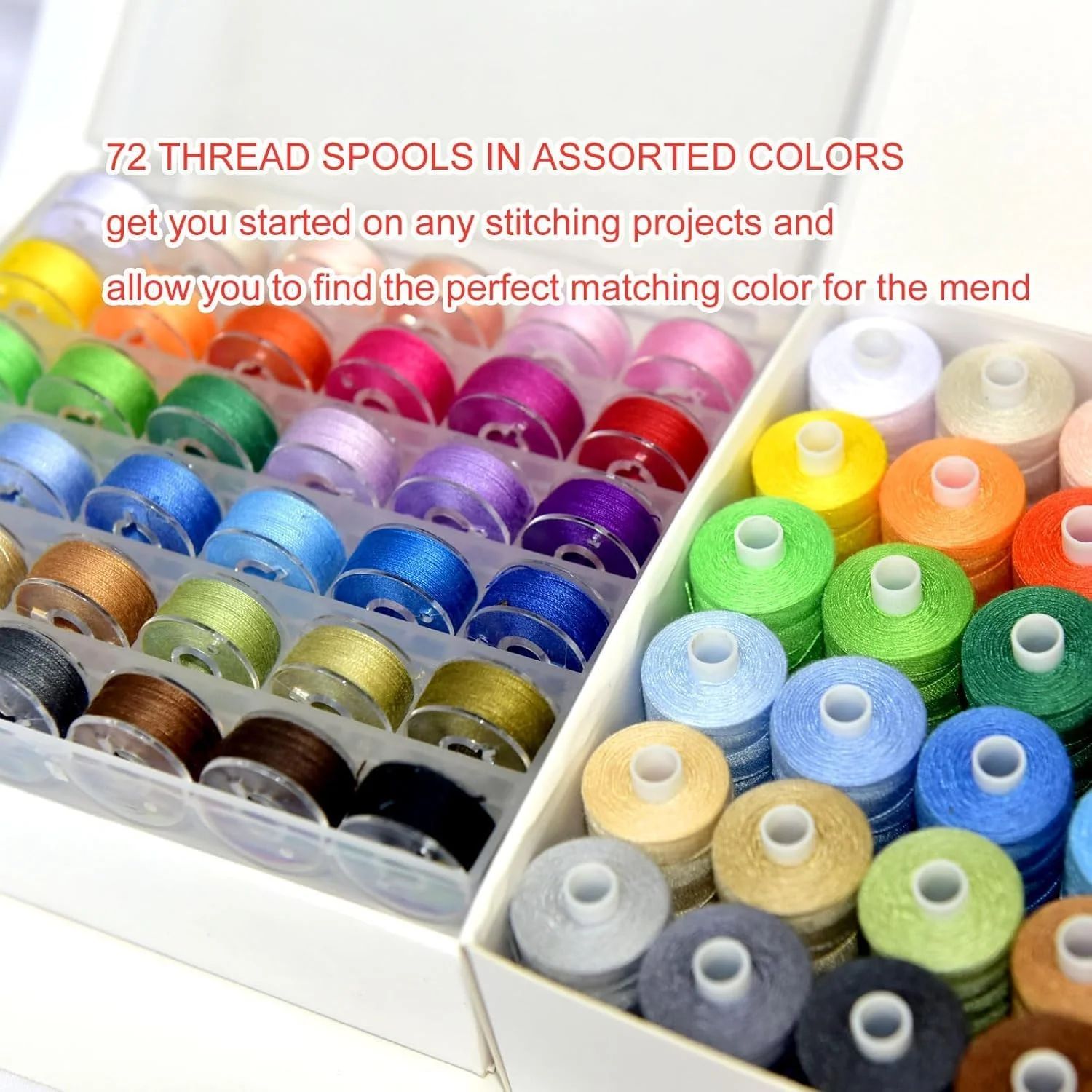 72 عدد ماسوره پلاستیکی از پیش پیچیده شده و قرقره نخ در 36 رنگ برای خیاطی دستی و ماشینی، موارد اضطراری و مسافرت، DIY و منزل، 36 قرقره نخ پلی استر رنگی (رنگ روشن)
