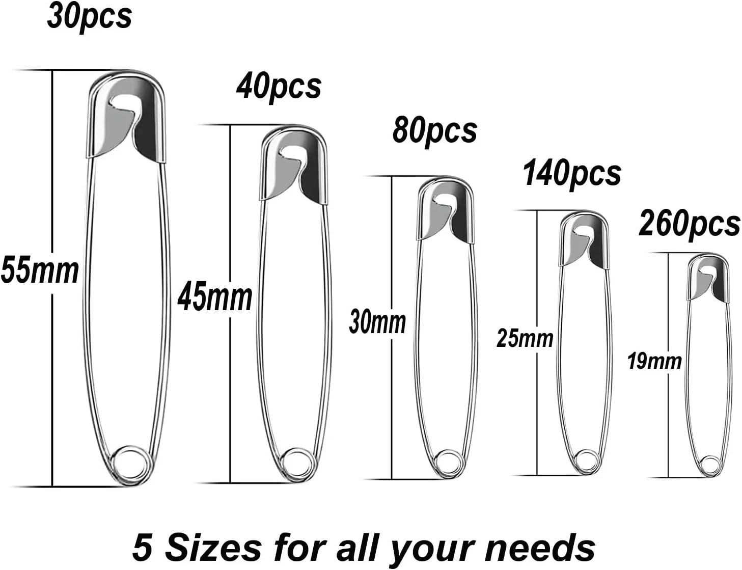 سنجاق قفلی لباس Premify، 550 عدد سنجاق قفلی ممتاز برای شال، روسری، سنجاق سینه، 5 سایز مختلف، مقاوم در برابر زنگ زدگی، به همراه جعبه نگهداری، مناسب برای DIY، صنایع دستی، خیاطی، لباس دوزی