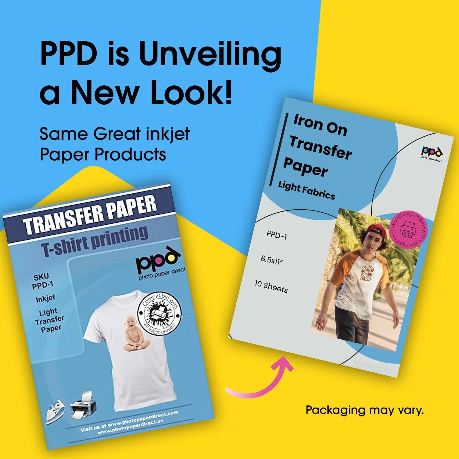 کاغذ انتقال حرارتی جوهر افشان PPD برای تی شرت های سفید و رنگ روشن (سایز LTR 8.5x11 اینچ، بسته 10 عددی، PPD001) کاغذ انتقال حرارتی جوهر افشان PPD برای تی شرت های سفید و رنگ روشن (سایز LTR 8.5x11 اینچ، بسته 10 عددی، PPD001)
