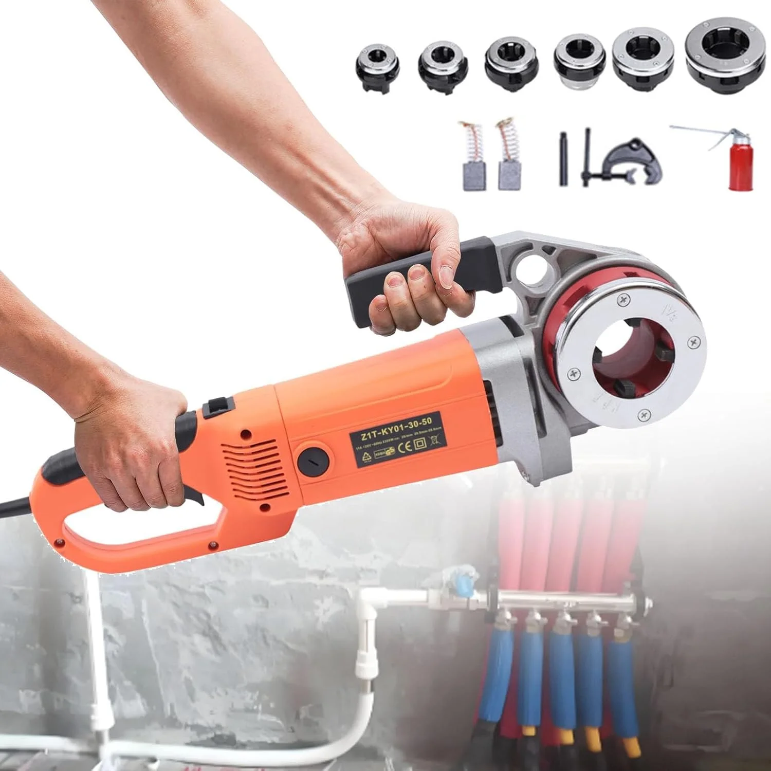Portable Pipe Threader,Electric Pipe Threader, 2300W Pipe Threading Machine, Pipe Threader Machine Copper Motor w/ 6 Dies (1/2" 3/4" 1" 1-1/4" 1-1/2" 2") & Carrying Case Portable Pipe Threader,Electric Pipe Threader, 2300W Pipe Threading Machine, Pipe Threader Machine Copper Motor w/ 6 Dies (1/2" 3/4" 1" 1-1/4" 1-1/2" 2") & Carrying Case