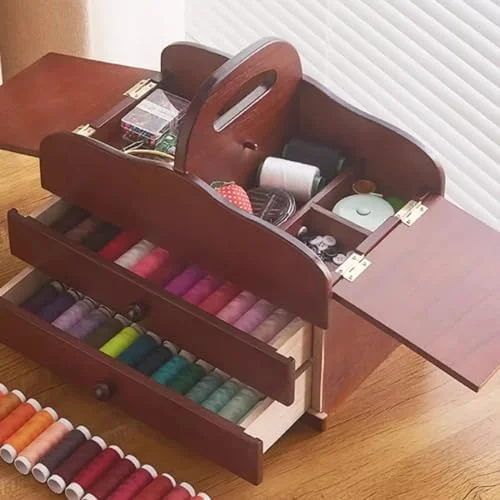 جعبه خیاطی، جعبه خیاطی چوبی، سبد ابزار تعمیر بخیه قابل حمل، با محفظه، 2 کشو، برای نگهداری قرقره نخ، لوازم جانبی خیاطی DIY (جعبه خالی) جعبه خیاطی، جعبه خیاطی چوبی، سبد ابزار تعمیر بخیه قابل حمل، با محفظه، 2 کشو، برای نگهداری قرقره نخ، لوازم جانبی خیاطی DIY (جعبه خالی)