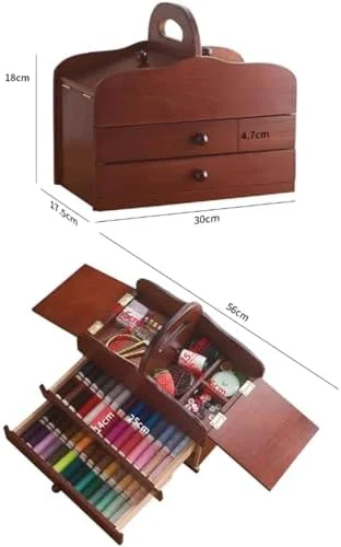 جعبه خیاطی، جعبه خیاطی چوبی، سبد ابزار تعمیر بخیه قابل حمل، با محفظه، 2 کشو، برای نگهداری قرقره نخ، لوازم جانبی خیاطی DIY (جعبه خالی) جعبه خیاطی، جعبه خیاطی چوبی، سبد ابزار تعمیر بخیه قابل حمل، با محفظه، 2 کشو، برای نگهداری قرقره نخ، لوازم جانبی خیاطی DIY (جعبه خالی)