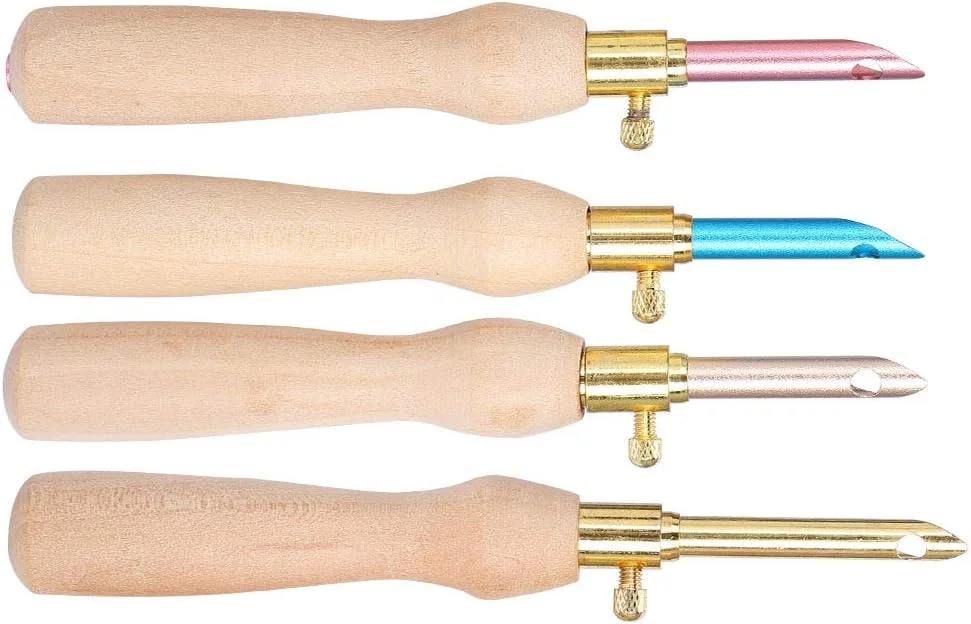 ست ۴ عددی سوزن پانچ قابل حمل، قلم گلدوزی با دسته چوبی برای خیاطی، نمد دوزی، صنایع دستی DIY