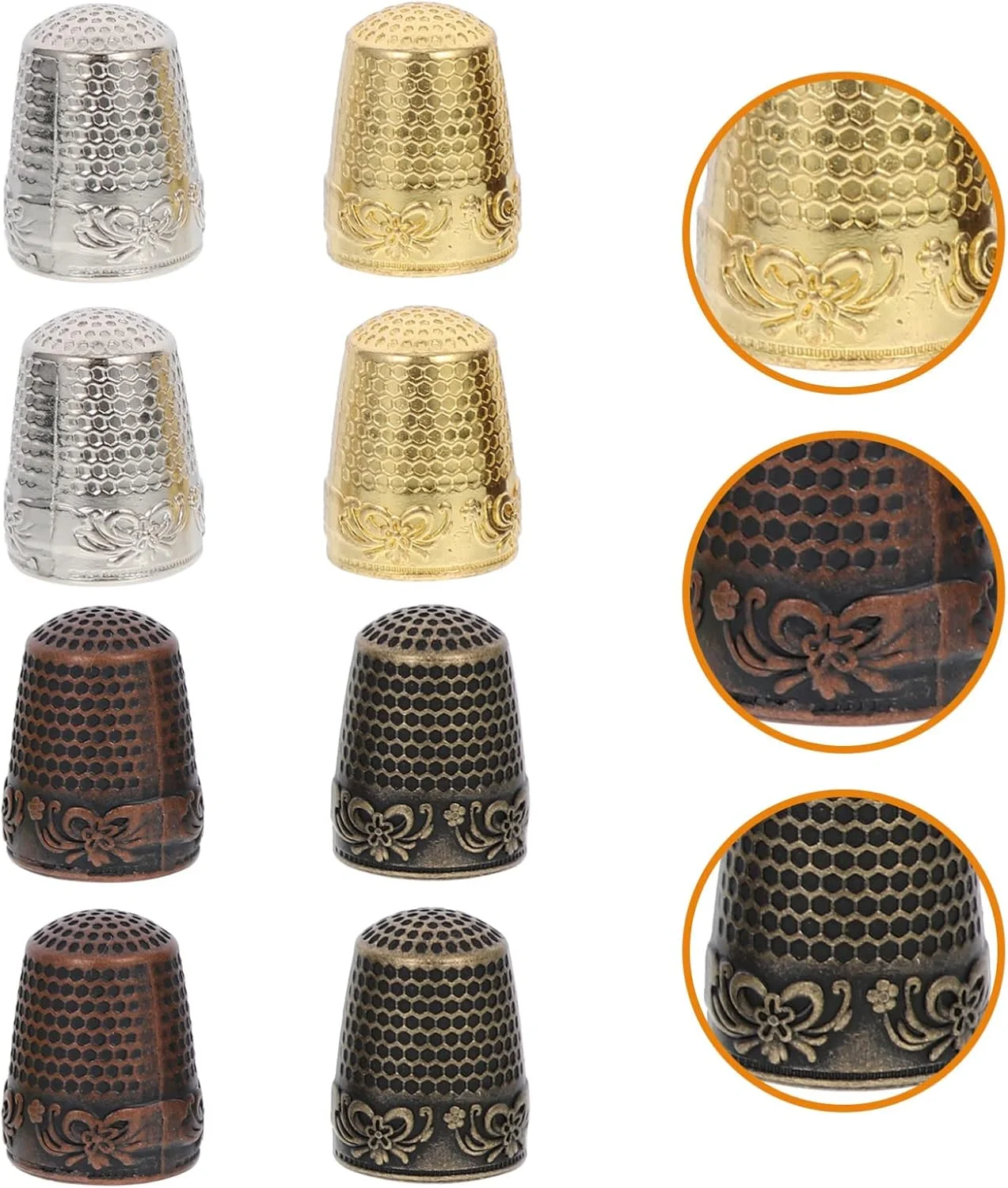 8 عدد انگشتانه خیاطی قابل حمل، محافظ انگشت مسی، انگشتانه های حرفه ای، ابزار خیاطی نوک انگشت برای کارهای دستی (چند رنگ)