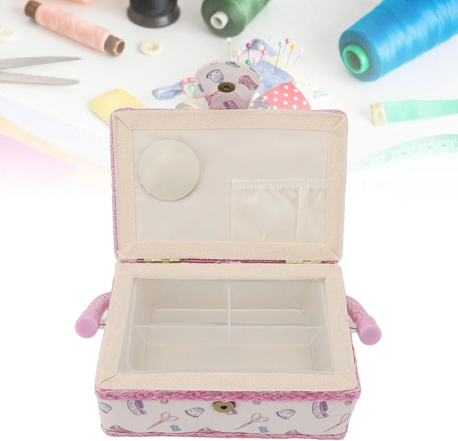جعبه خیاطی بزرگ، جعبه سازمان دهنده خیاطی قابل حمل با طرح قدیمی به همراه سینی جداشدنی، جعبه نگهداری لوازم خیاطی دست ساز پارچه ای برای تعمیرات خیاطی، مناسب مبتدیان و حرفه ای ها