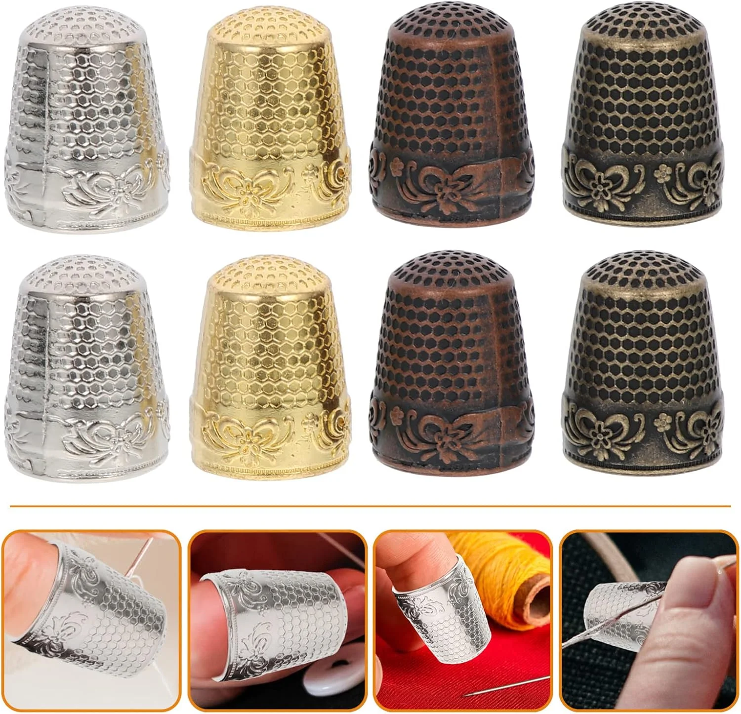 8 عدد انگشتانه خیاطی قابل حمل، محافظ انگشت مسی، انگشتانه های حرفه ای، ابزار خیاطی نوک انگشت برای کارهای دستی (چند رنگ)