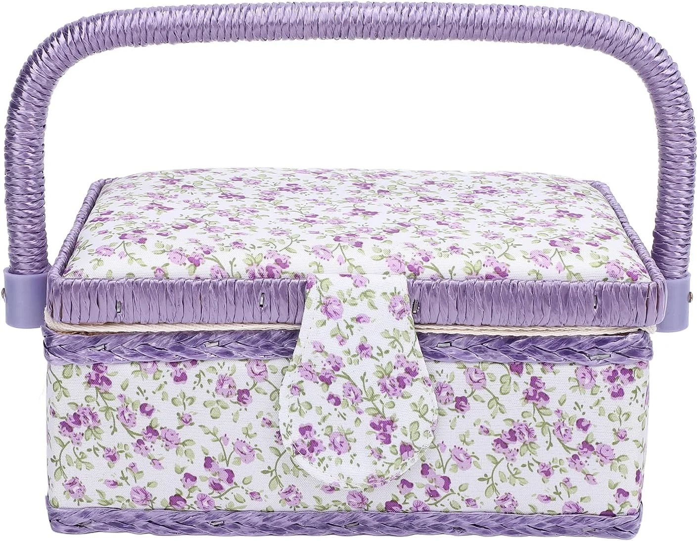 سبد خیاطی قابل حمل، جعبه نگهداری لوازم خیاطی دو لایه پارچه ای گلدار شیک و زیبا با پد سوزن داخلی، جیب کوچک، برای سازماندهی لوازم و وسایل جانبی خیاطی