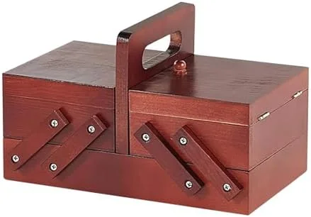 جعبه خیاطی، جعبه خیاطی چوبی تاشو قابل حمل با محفظه، نخ بخیه، سبد خیاطی، جعبه جواهرات، لوازم خیاطی، کیت خیاطی خانگی برای بزرگسالان (قهوه ای)