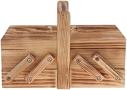 جعبه خیاطی، جعبه خیاطی چوبی تاشو قابل حمل با محفظه، نخ بخیه، سبد خیاطی، جعبه جواهرات، لوازم خیاطی، کیت های خیاطی خانگی برای بزرگسالان (قهوه ای)