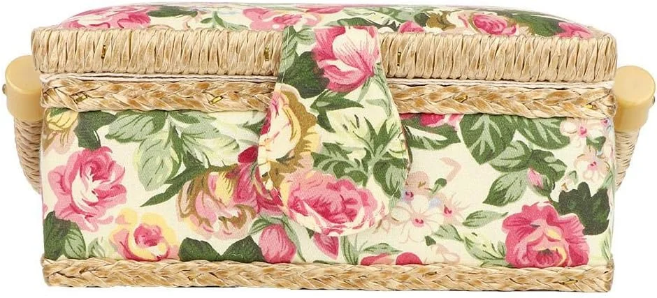 سبد خیاطی پارچه ای بادوام قابل حمل، سبد خیاطی خانگی، منحصر به فرد برای دکمه ها، سوزن ها، قیچی ها، ماسوره ها (گل رز باغی)