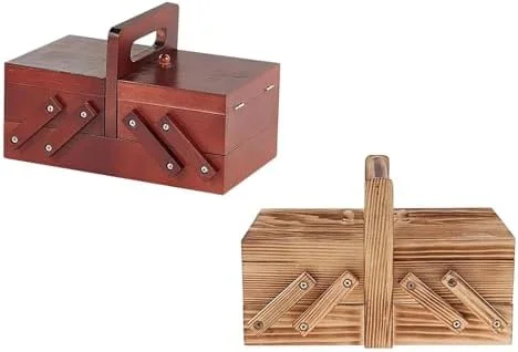 جعبه خیاطی، جعبه خیاطی چوبی قابل حمل با محفظه نخ سبد خیاطی بزرگ برای جواهرات دکمه کارت سازمان دهنده میز کیت های خیاطی برای بزرگسالان (بژ)