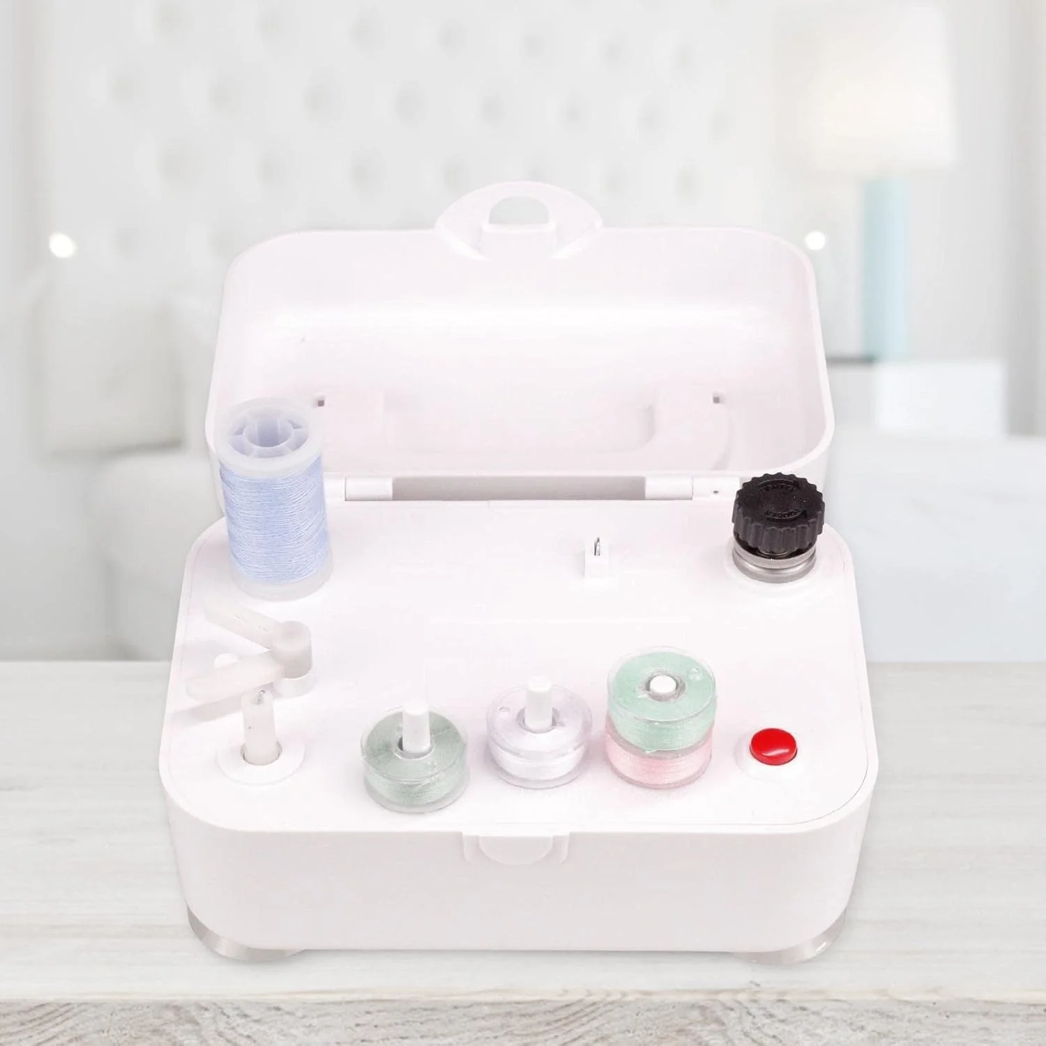 سیم پیچ های ماسوره اتوماتیک قابل حمل - سیم پیچ های ماسوره برقی ساده و قابل حمل، تغذیه از طریق USB و باتری | ابزار لوازم جانبی گلدوزی پایه نخ هوشمند با دسته، سفید