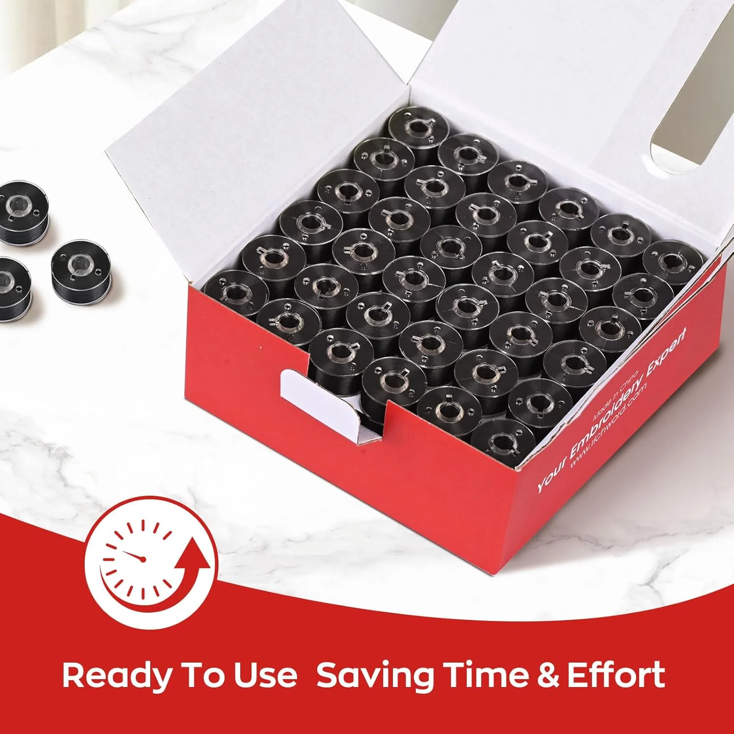 ماسوره های از پیش پیچیده پولین RICHWORD، پلاستیکی، 144 عدد سایز L(SA155)، نخ ماسوره پلی استر 70D/2(60WT) برای ماشین گلدوزی و خیاطی، مشکی 134 یارد