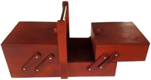 جعبه خیاطی، جعبه خیاطی چوبی قابل حمل با محفظه، سبد نخ و سوزن بزرگ برای جواهرات، دکمه ها، کارت ها، سازمان دهنده میز برای کیت های خیاطی بزرگسالان (قرمز)