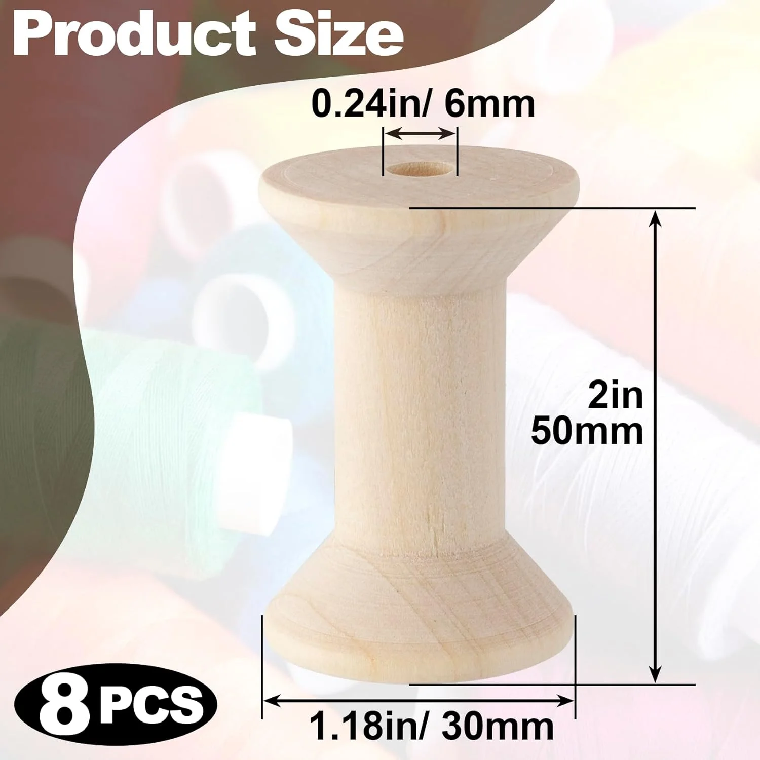پندیو، 8 عدد ماسوره چوبی برای صنایع دستی، ماسوره های نخ چوبی طبیعی خالی 2 اینچی، قرقره نساجی چوبی ناتمام برای سازماندهی طناب، نخ، روبان، زنجیر و نخ های کشسان