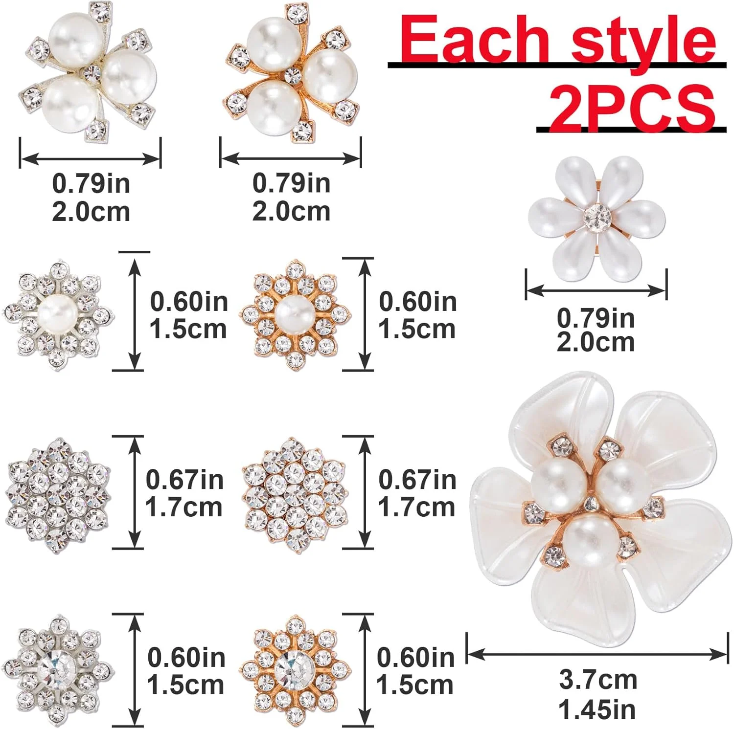 Pndeyo 20 عدد دکمه مرواریدی گلدار برای ساخت جواهرات، دکمه تزئینی گلدار نگین دار درخشان، تزیینات دکمه ای تخت برای لباس عروسی، کیف، تزیین کفش