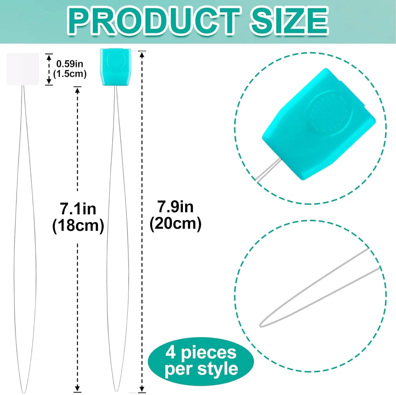 Pndeyo 8 عدد سوزن نخ کن پانچ بلند، ابزار نخ کشی سوزن پانچ، لوازم جانبی خیاطی سوزن نخ کشی با دسته پلاستیکی یا دسته کاغذی چسبنده برای گلدوزی، کوک متقاطع، صنایع دستی DIY