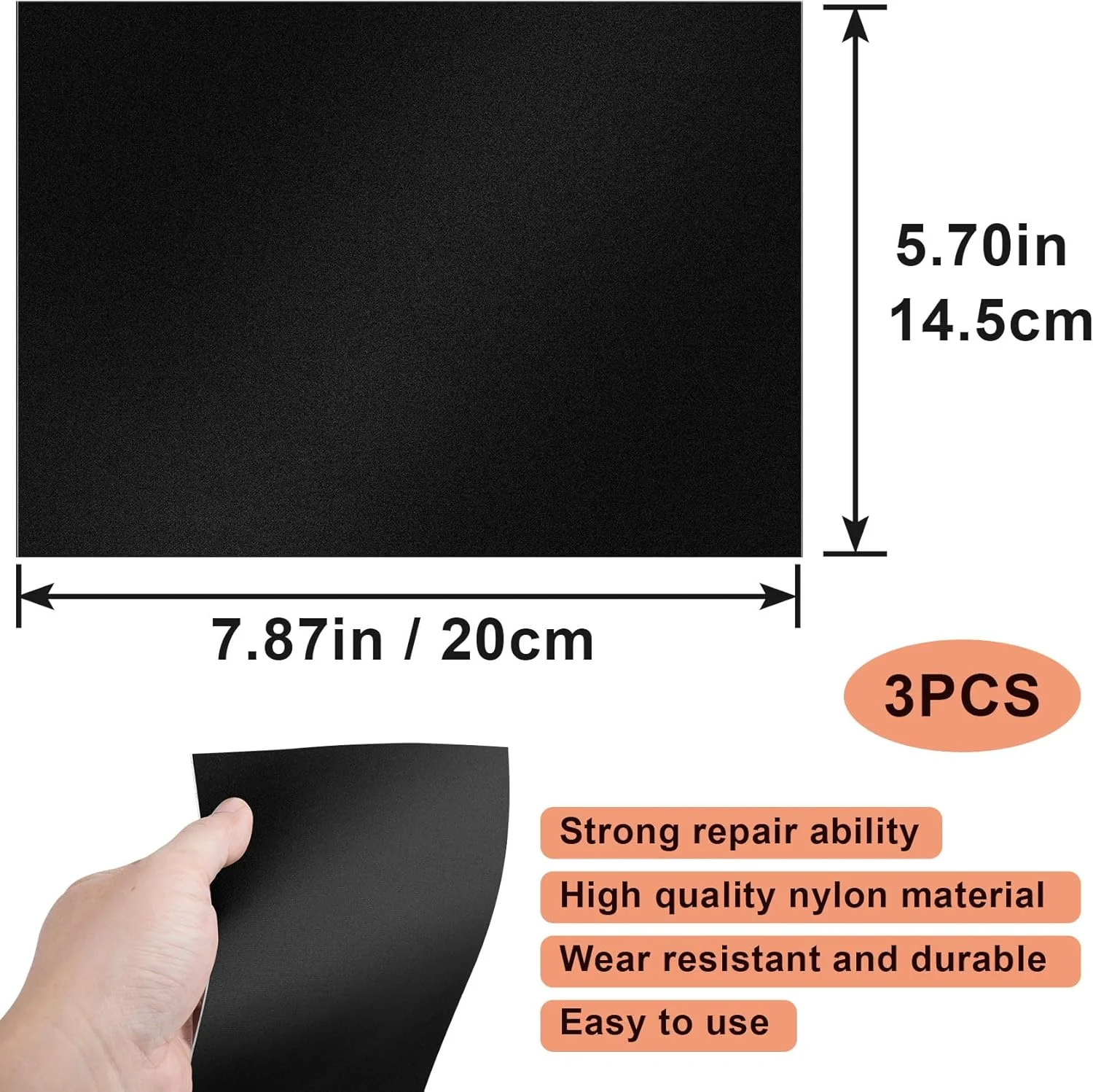 برچسب تعمیر نایلونی Pndeyo، 3 عدد، نوار تعمیر ژاکت پفی خود چسب، برچسب تعمیر ضد آب برای لباس، ژاکت پایین، چادر، کیف، چتر، کیسه خواب، دستکش - مشکی