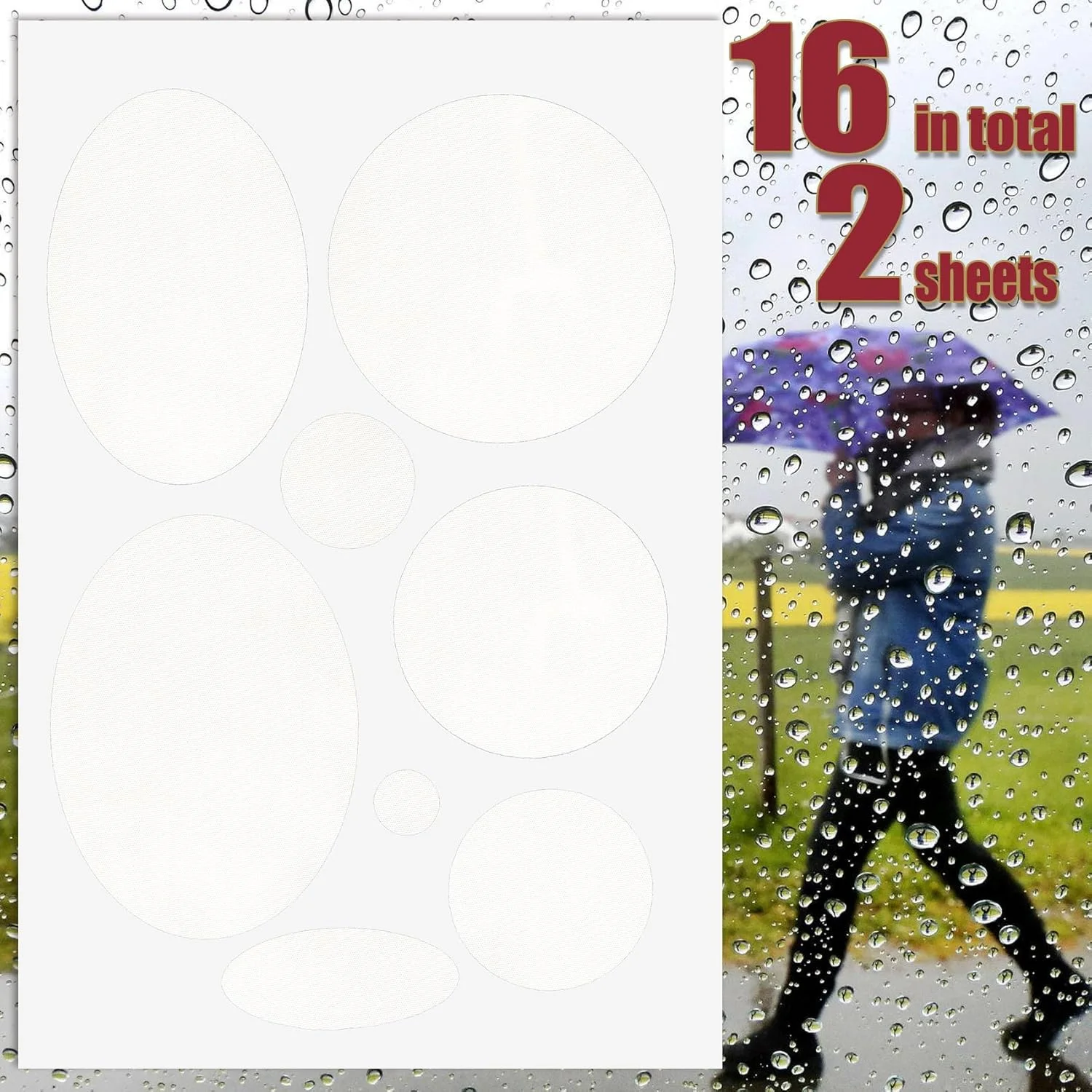 پَچ های تعمیر کاپشن پفی Pndeyo، 16 عددی، پچ تعمیر پارچه نایلونی خود چسب، نوار ضد آب گرد و بیضی شکل برای تعمیر سوراخ های کت، لباس، چادر، کیسه خواب، شلوار اسکی - سفید