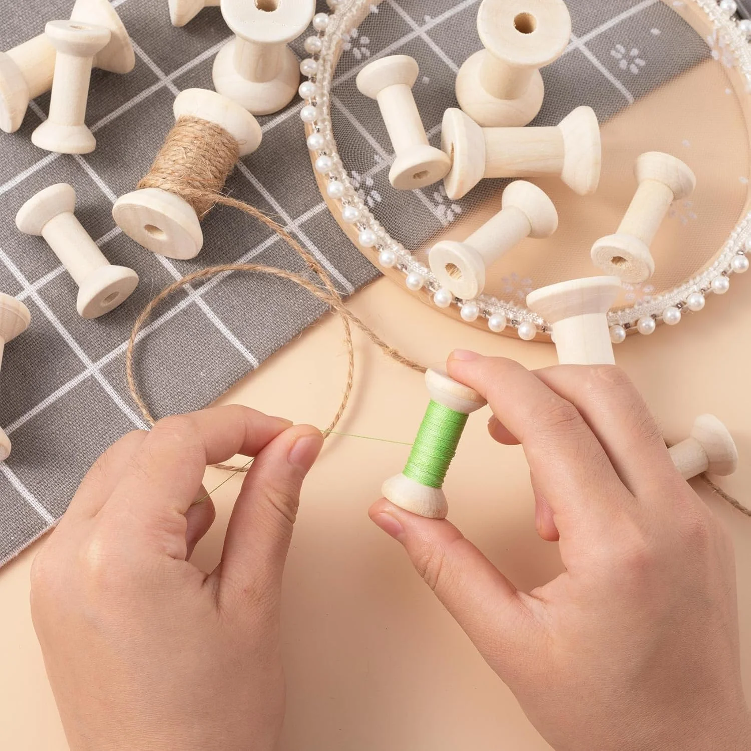 پاندیو، 8 عدد ماسوره چوبی برای صنایع دستی، ماسوره های نخ چوبی طبیعی خالی، قرقره نساجی چوبی ناتمام برای سازماندهی طناب، نخ، روبان، زنجیر و نخ های کشسان