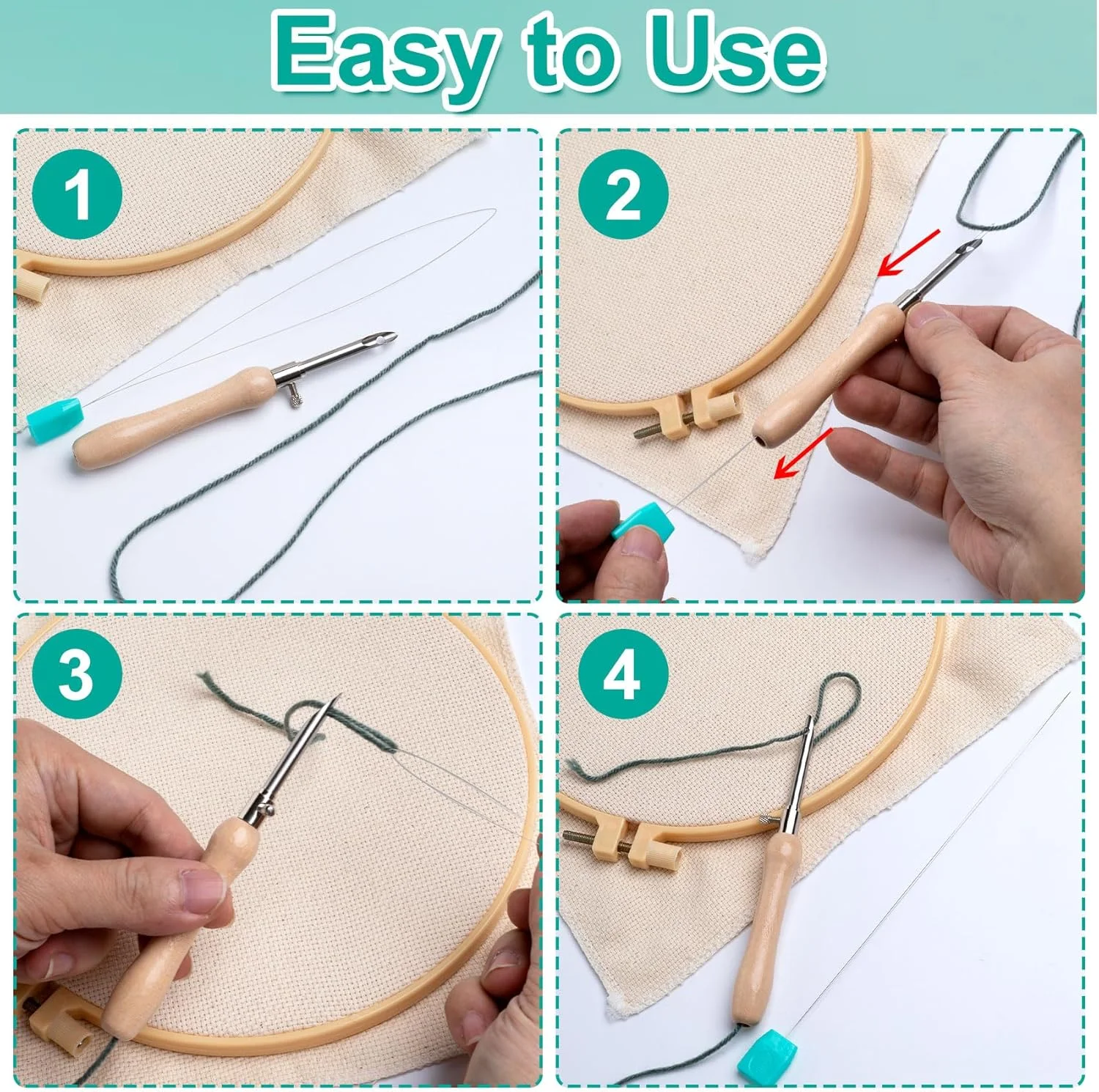 نخ‌کش سوزن پانچ Pndeyo، 8 عددی، 23 سانتی‌متری، ابزار نخ‌کش سوزن پانچ، لوازم جانبی خیاطی نخ‌کش سوزن بخیه برای گلدوزی، کوک ضربدری، صنایع دستی DIY