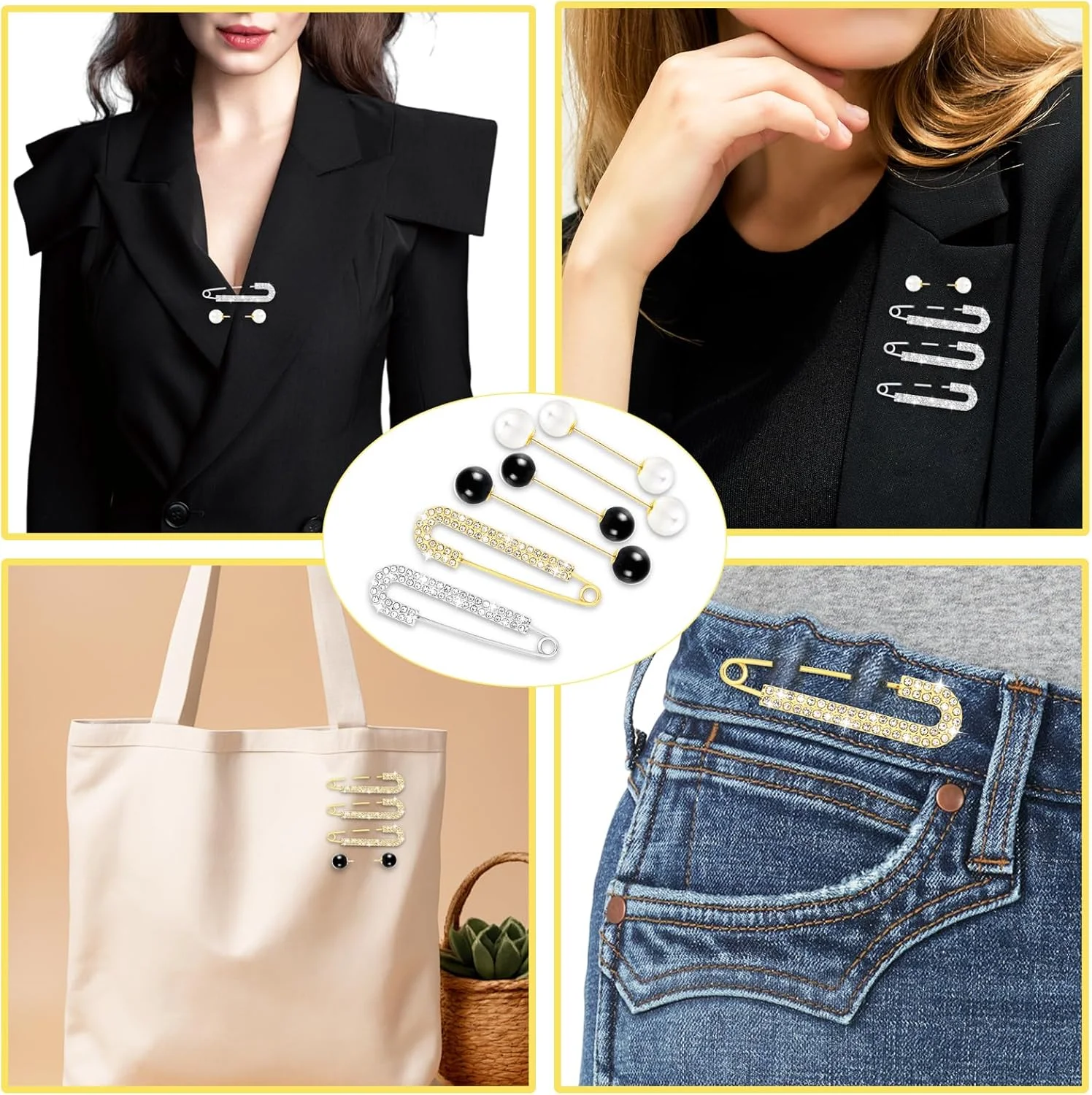 PLwelth 6 عدد سنجاق سینه مرواریدی، سنجاق قفلی نگین دار، گیره شال و ژاکت مرواریدی برای زنان و دختران، مناسب برای دامن، شلوار، ژاکت، روسری، کلاه و لوازم جانبی، سنجاق قفلی درخشان برای ساخت جواهرات