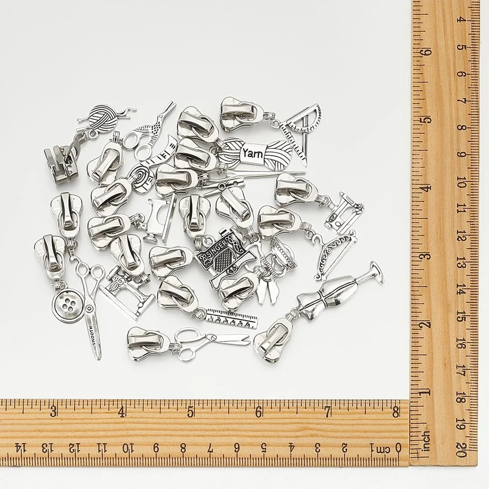 پل‌گریت 20 عدد آویز ابزار خیاطی سرزیپ برای زیپ‌های نایلونی، کیت تعمیر زیپ جهانی نقره‌ای، کیت جایگزینی زیپ برای کاپشن، کیف، لوازم خیاطی، اسلایدر فلزی فشن