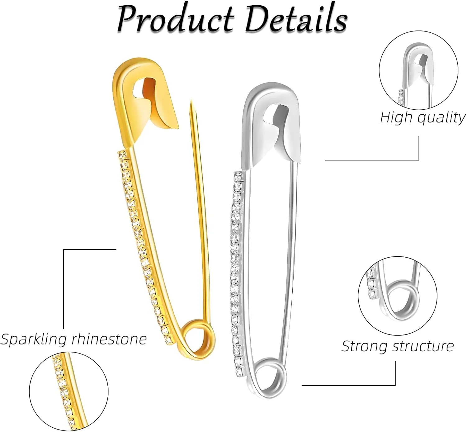 PLwelth 12 عدد سنجاق قفلی نگین دار طلایی نقره ای گیره شال ژاکت سنجاق سینه کریستالی بدلی برای دامن دخترانه زنانه ژاکت روسری کلاه لوازم جانبی سنجاق قفلی درخشان برای ساخت جواهرات