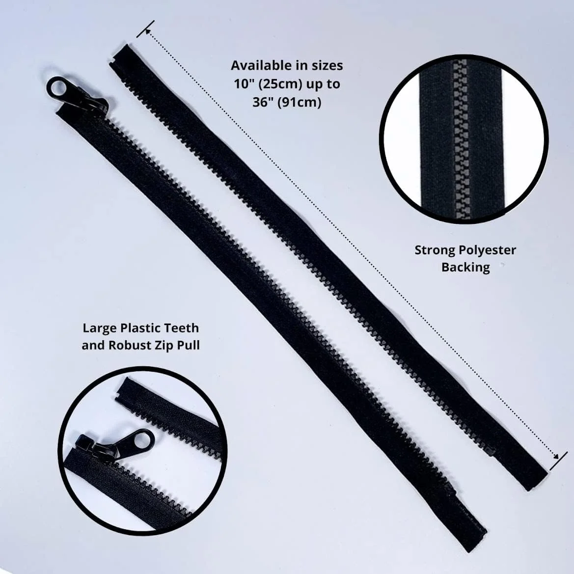 زیپ های پلاستیکی ضخیم و بادوام Plush Addict با انتهای باز برای خیاطی، صنایع دستی، پوشاک و لوازم جانبی - کرم - 25 سانتی متر