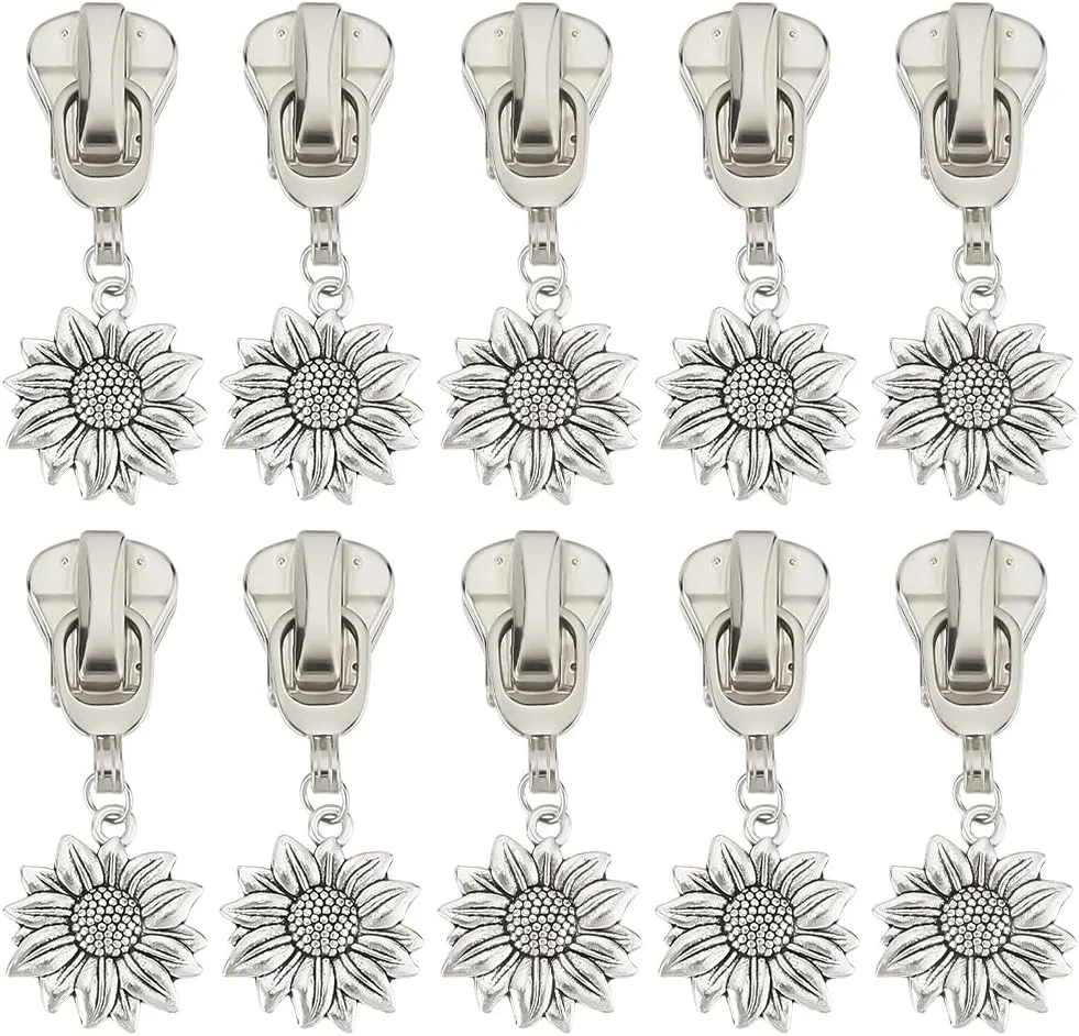 پل زیپ آفتابگردان PLIGREAT، 20 عدد، نقره ای، زیپ شماره 5، کیت تعمیر جایگزین، کیت های تعمیر زیپ جهانی برای ژاکت، چمدان، کیف، لوازم خیاطی، اسلایدر فلزی مد روز برای زیپ های نایلونی