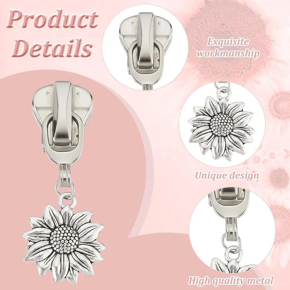 پل زیپ آفتابگردان PLIGREAT، 20 عدد، نقره ای، زیپ شماره 5، کیت تعمیر جایگزین، کیت های تعمیر زیپ جهانی برای ژاکت، چمدان، کیف، لوازم خیاطی، اسلایدر فلزی مد روز برای زیپ های نایلونی