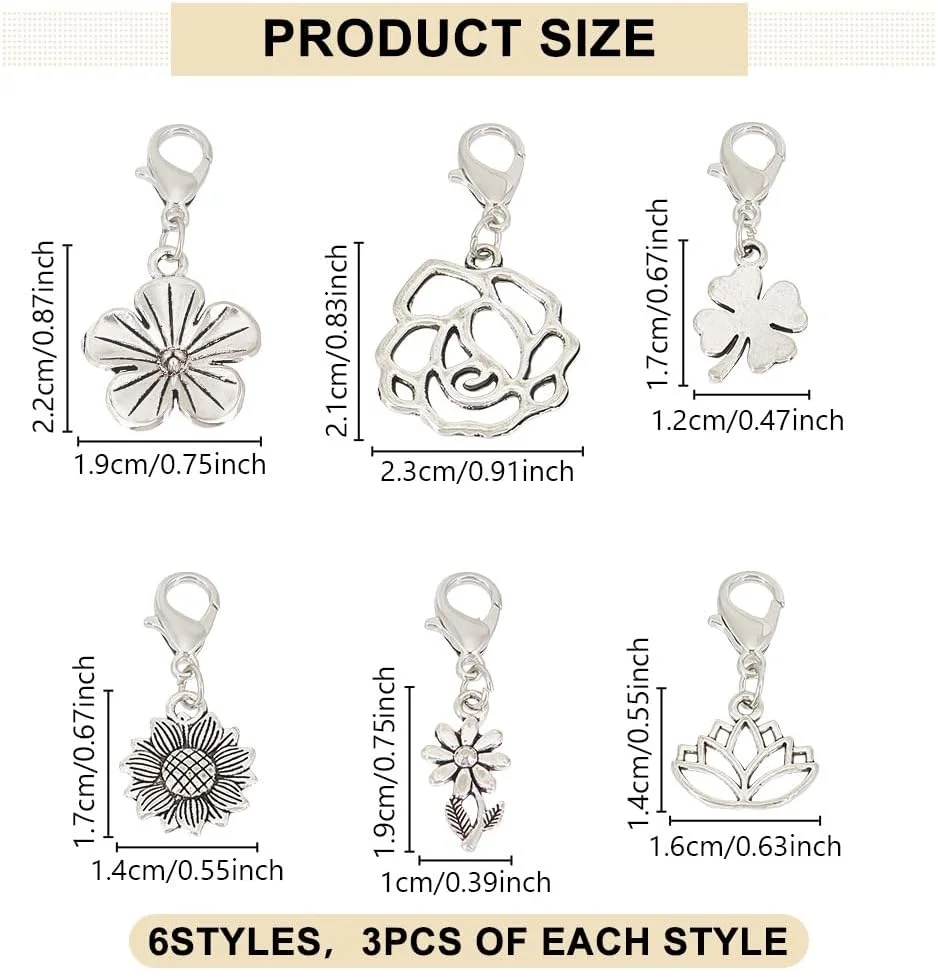 آویز زیپ طرح آفتابگردان PLIGREAT، بسته 18 عددی، جایگزین فلزی زیپ طرح گل رز و لوتوس، مناسب برای تزیین کاپشن، چمدان، کیف، لوازم خیاطی، اسلایدر فلزی شیک، نقره ای