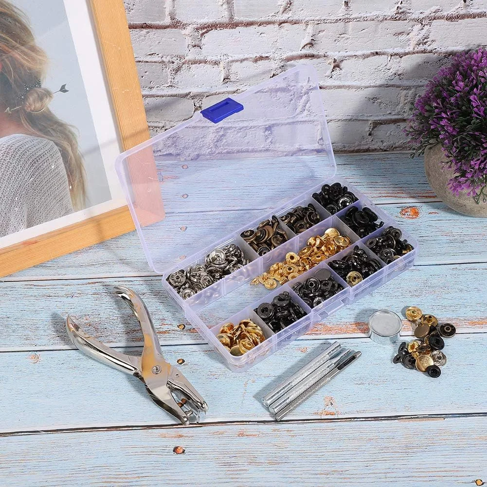 ست انبر دکمه فشاری، ابزار دکمه فشاری برای چرم، برنجی، قوی و بادوام، مجموعه 120 عددی برای کاپشن، کت، پالتو، لباس