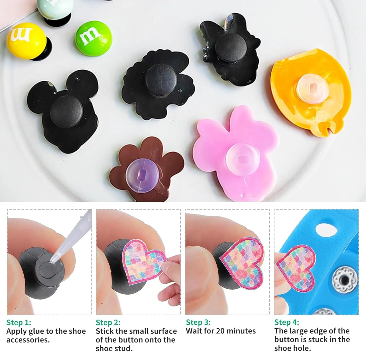 سگک دکمه پلاستیکی، 200 عدد دکمه مشکی و شفاف لوازم جانبی پشتی برای کودکان، لوازم جانبی پشتی آویز مچی برای لوازم جانبی پشتی آویز کفش DIY