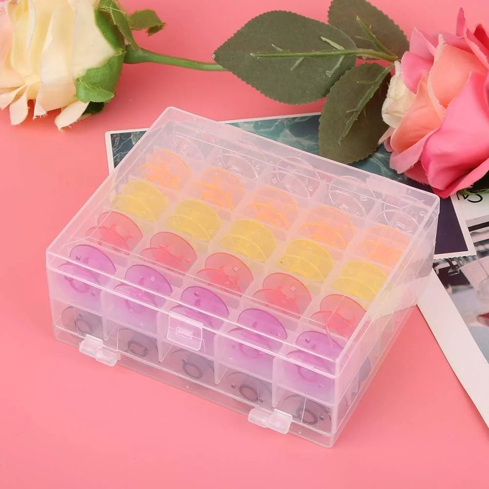 جعبه پلاستیکی قرقره های رنگی شفاف، کیت ماسوره چرخ خیاطی، سازماندهی شده و استفاده آسان برای علاقه مندان به خیاطی خانگی