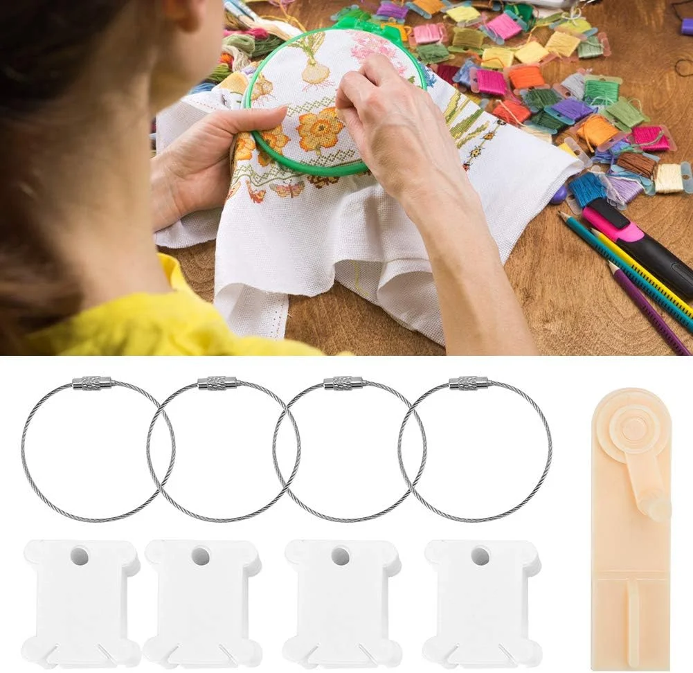 ست قرقره نخ دندان پلاستیکی با 1 عدد قرقره پیچ نخ دوزی برای کاردستی، گلدوزی DIY، ابزار مدیریت نخ، پیچش دستی، سفید