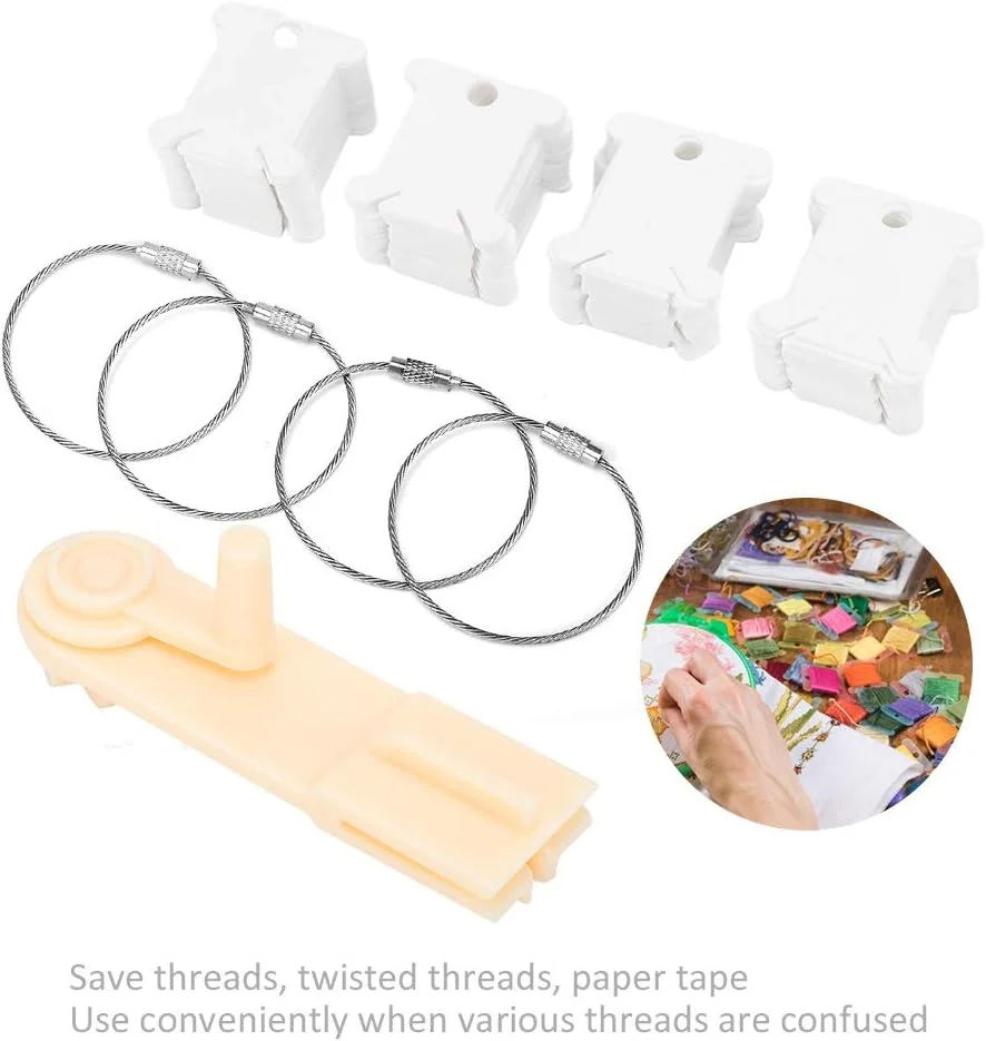 ست قرقره نخ دندان پلاستیکی با 1 عدد قرقره پیچ نخ دوزی برای کاردستی، گلدوزی DIY، ابزار مدیریت نخ، پیچش دستی، سفید