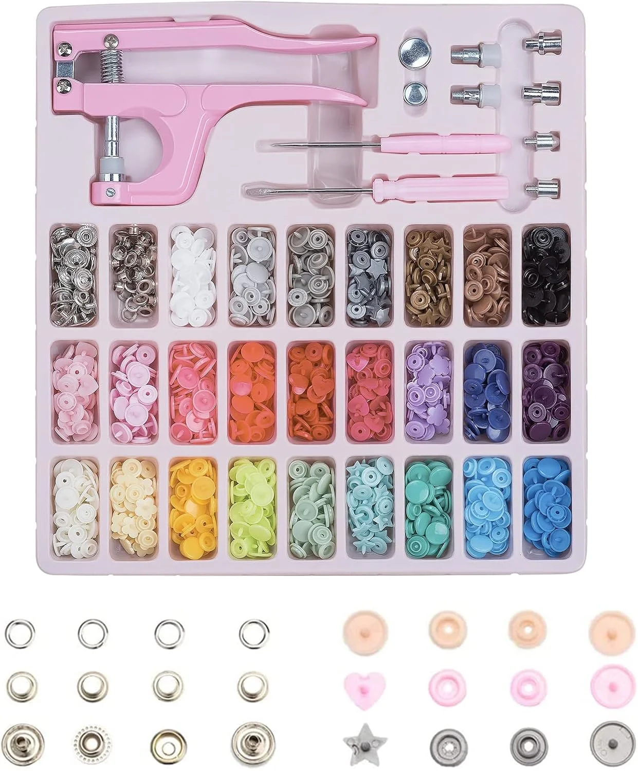 ست دکمه های فشاری پلاستیکی و فلزی با انبردست، 300 عدد دکمه فشاری پلاستیکی و فلزی برای خیاطی و کاردستی ست دکمه های فشاری پلاستیکی و فلزی با انبردست، 300 عدد دکمه فشاری پلاستیکی و فلزی برای خیاطی و کاردستی