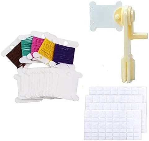 100 عدد ماسوره نخ دندان پلاستیکی با نخ پیچ و 4 برگه برچسب خالی برای نگهداری لوازم خیاطی