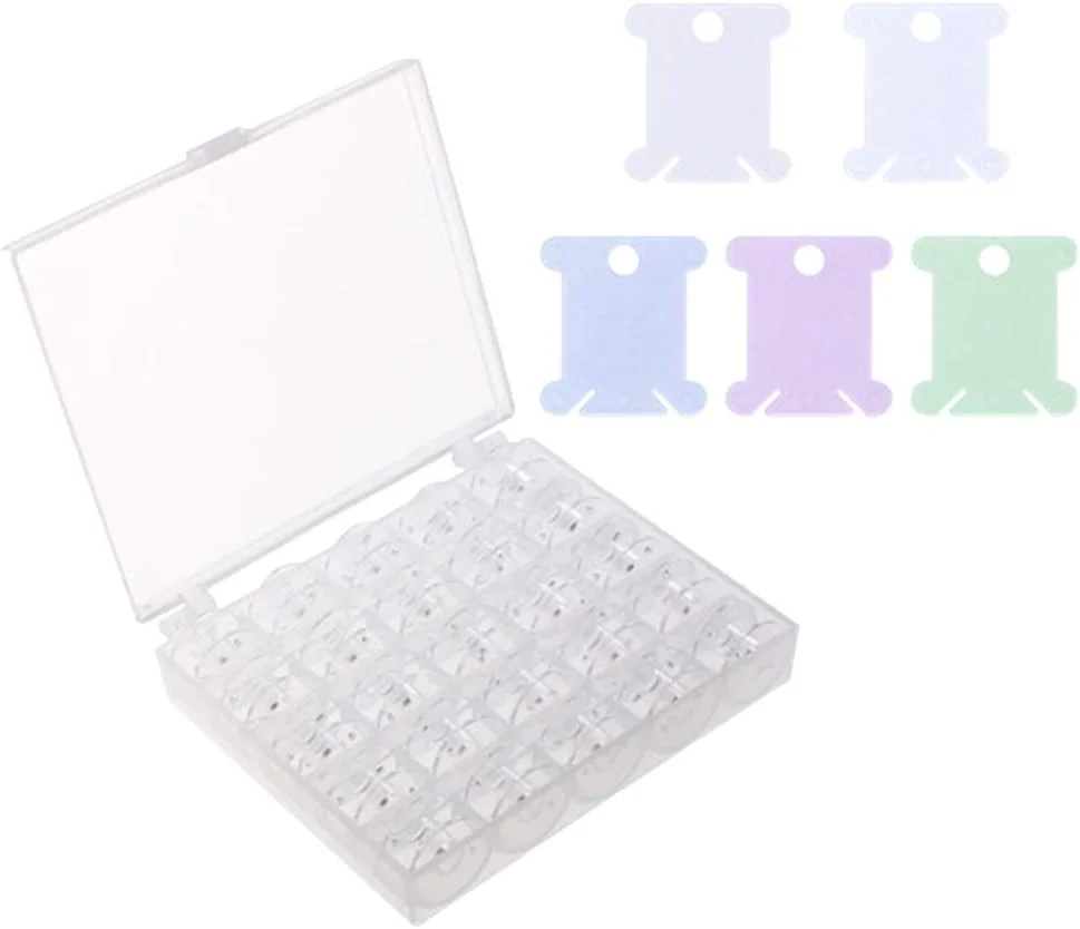 ماسوره های نخ دندان پلاستیکی برای نخ پنبه ای گلدوزی و کوک دوزی با جعبه نگهداری برای صنایع دستی، خیاطی و نگهداری لوازم، 25 عدد