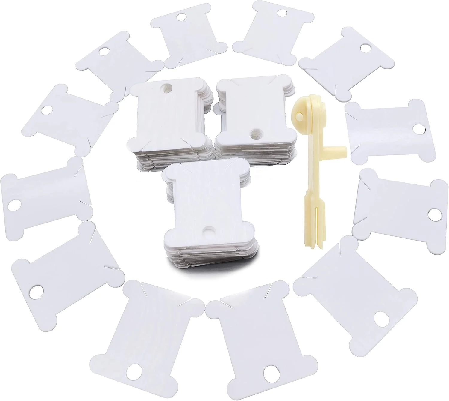 300 عدد ماسوره نخ دندان پلاستیکی با 1 عدد ماسوره پیچ سفید برای نخ پنبه ای کوک متقاطع، کاردستی، خیاطی، نگهداری، مجموعه نگهدارنده سازمان دهنده نخ، کارت نخ گلدوزی، ماسوره کوک متقاطع 300 + 1